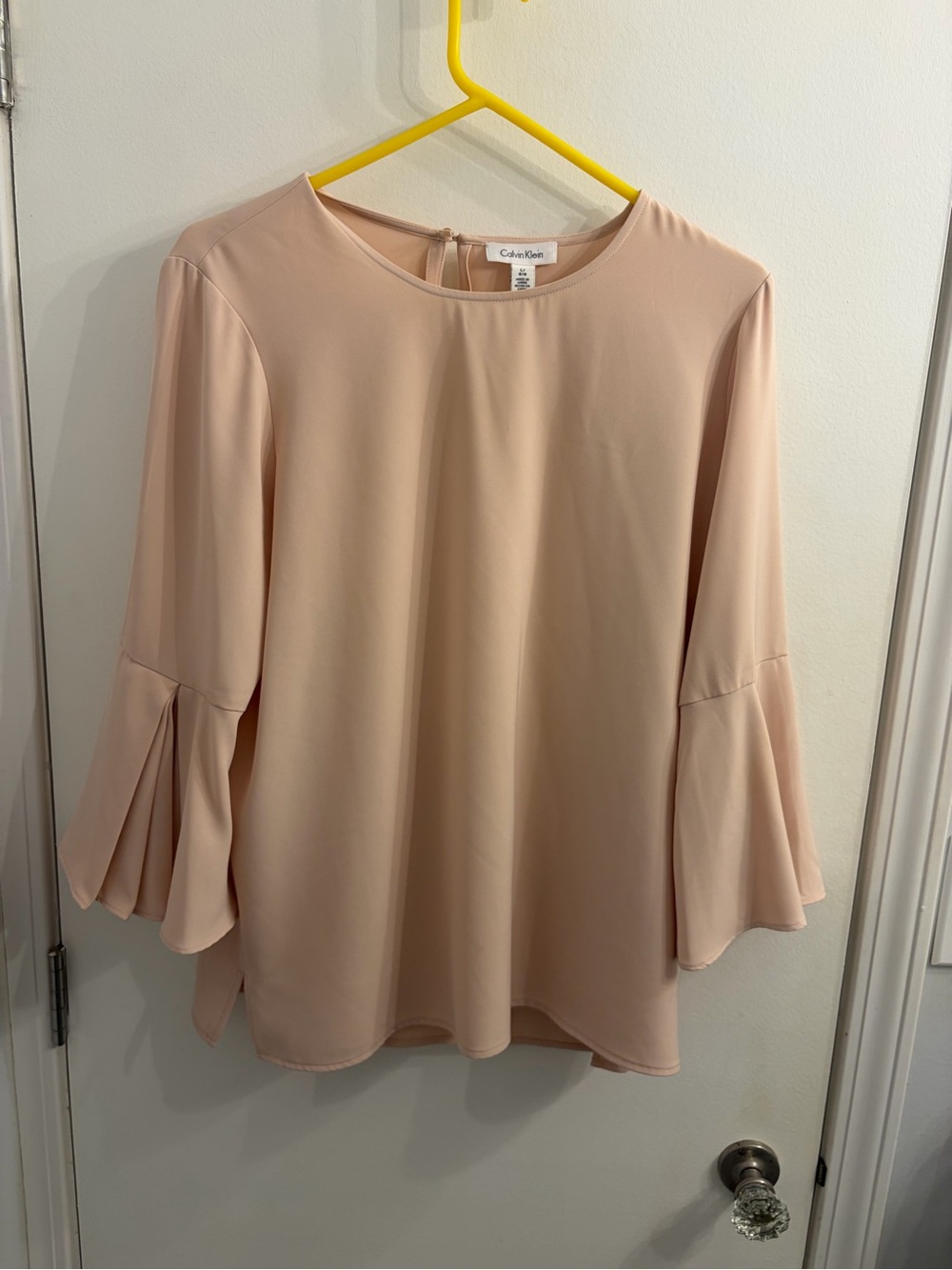 Calvin Klein tan Bell-Sleeve Round-Neck Blouse